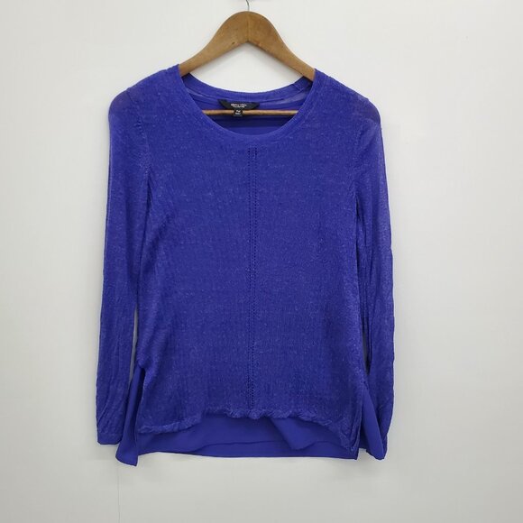 Simply Vera Vera Wang Womens PM Purple Linen Blend Sweater Long Sleeve Lined - Picture 3 of 14